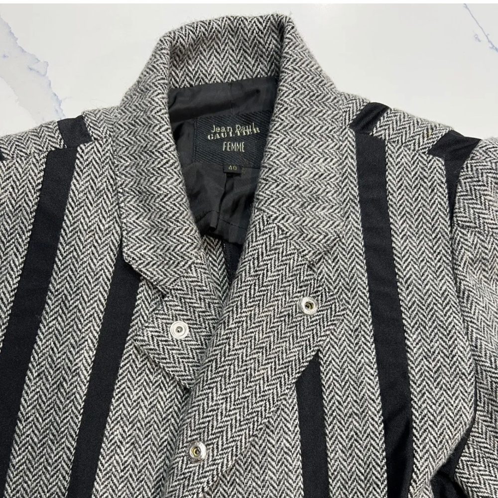 SOLD!    JEAN PAUL GAULTIER Femme Jacket Herringbone & Black Stripe Size 40 HTF